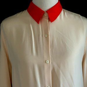 Rag & Bone Silk Blouse with red trim